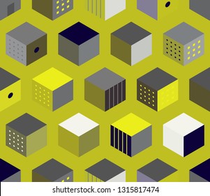 Seamless colored pattern. Geometric background with cubes.
