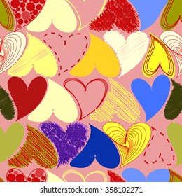 Seamless Colored Pattern with Hearts. St. Valentine's Day or Weddings Design Element. Doodle Style. Vector background.