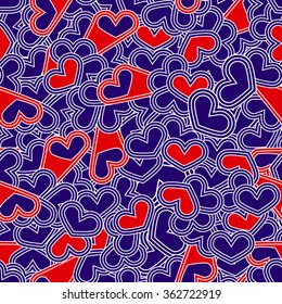 Seamless Colored Pattern with Hearts. St. Valentine's Day or Weddings Design Element. Doodle Style. Vector background.