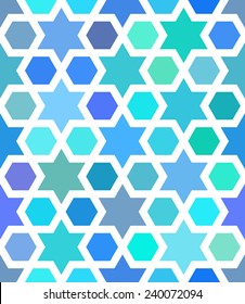 Seamless colored pattern with hexagons and stars