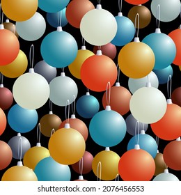 seamless colored pattern with the image of balls in the form of Christmas decorations for printing banners, cards, frames, covers and for decorating the interior in a festive New Year's style