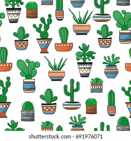 Seamless colored pattern with succulents . Cute vector background