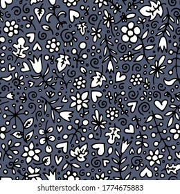 seamless colored pattern vector abstract fabric print with flowers and hearts vector illustration