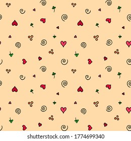 seamless colored pattern vector abstract fabric print with flowers and hearts vector illustration