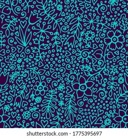 seamless colored pattern vector abstract fabric print with flowers and hearts vector illustration