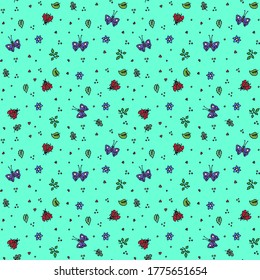 seamless colored pattern vector abstract fabric print with flowers and hearts vector illustration