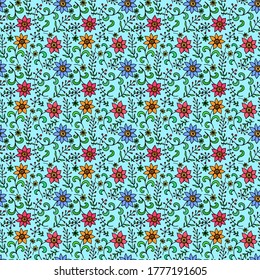 seamless colored pattern vector abstract fabric print with flowers and hearts vector illustration