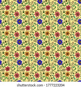 seamless colored pattern vector abstract fabric print with flowers and hearts vector illustration