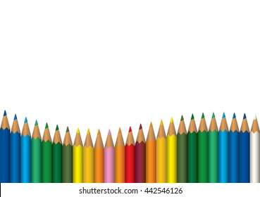 seamless colored pencils row with wave on lower side