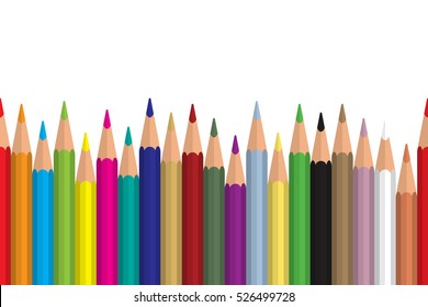 Seamless colored pencils row with wave on lower side. Flat design. Vector illustration eps10