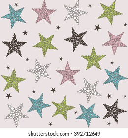 Seamless colored stars pattern on pale brown background