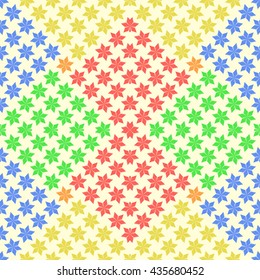 Seamless colored stylized stars background. Floral abstract wallpaper. Symmetric geometric snowflakes ornament. Vector illustration