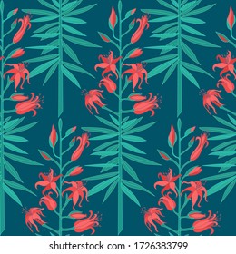 Fondo tropical de colores sin foco con lirios rojos.