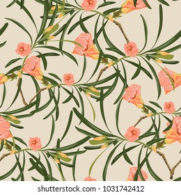 Seamless colored tropical flowers for textile; Retro Hawaiian style floral arrangement, vintage style with light background.