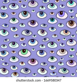 seamless colored vector pattern background with magical eyes