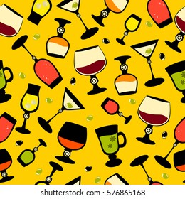 Seamless colored wine glasses background. Vector illustration.