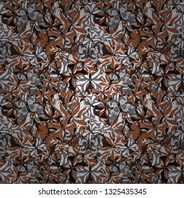 Seamless colorfil pattern. Vector illustration. Pictures in brown, white and black colors. Beautiful butterflies flying in the floral jungle design for book pages. Fantasy nice illustration.