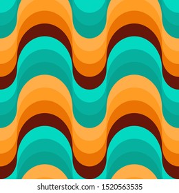 Seamless colorful 70s pattern design. Wavy repetitive pattern with retro waves. Vector illustration for your graphic design.