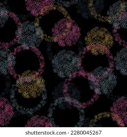 Seamless colorful abstract background. Strip pattern.  Bright seamless pattern with multicolor textured watercolor dots, on black background
