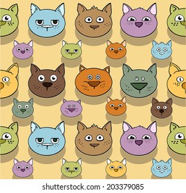 seamless, colorful, abstract cat pattern, vector illustration