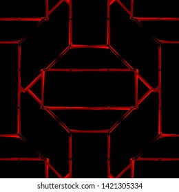 Seamless colorful abstract dark background of luminous red geometrical lines. Decorative texture.