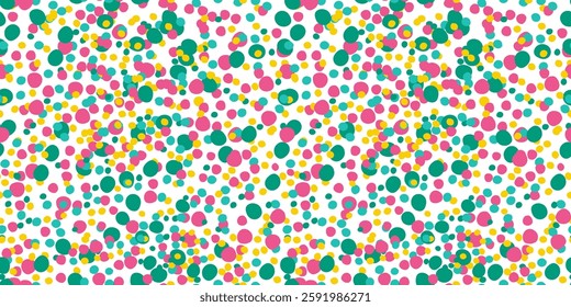 Seamless Colorful Abstract Dotted Pattern with Vibrant Pink, Green, and Yellow Circles on a White Background for Playful and Modern Designs