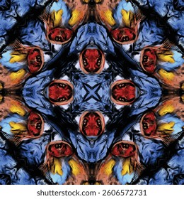 Seamless colorful abstract geometric pattern of octahedral symmetry.