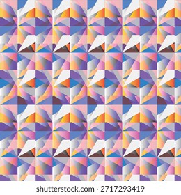 Un patrón geométrico abstracto sin costuras y colorido compuesto de triángulos y diamantes que crean una textura de mosaico vibrante.