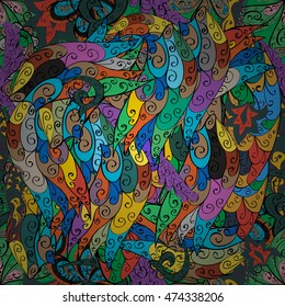 Seamless colorful abstract hand-drawn waves doodles pattern, wavy background. Vector