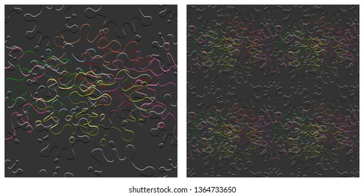 Seamless of colorful abstract lines pattern on splashed droplets pattern. Two layers backgrounds. Flat design vector illustration.