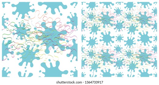 Seamless of colorful abstract lines pattern on splashed droplets pattern. Two layers backgrounds. Flat design vector illustration.