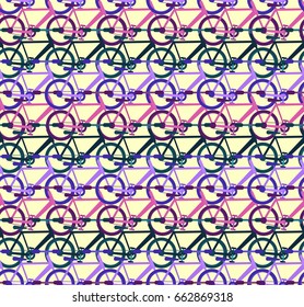Seamless colorful abstract pattern with bicycle rows, fashion psychedelic transport texture for youth textile, wrapping paper, sport competition backgrounds