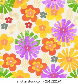 Seamless colorful abstract pattern with flowers