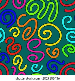 
seamless colorful abstract pattern with the image of randomly arranged curved lines in a cartoon style for prints on fabric, packaging, clothing and for interior decoration, covers, frames 
