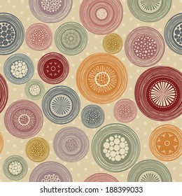 Seamless colorful abstract pattern on beige background with dots