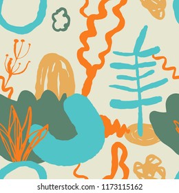 El patrón abstracto de color sin fisuras con hojas tropicales. Exótico traslapo de fondo natural para su diseño.Textil, decoración de blog, banner, afiche, papel envolvente.