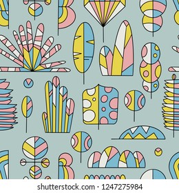 The seamless colorful abstract pattern with tropical leaves. Exotic overlapping nature background for your design.Textile, blog decoration, banner, poster, wrapping paper.