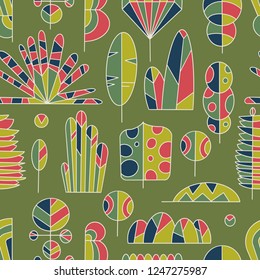 The seamless colorful abstract pattern with tropical leaves. Exotic overlapping nature background for your design.Textile, blog decoration, banner, poster, wrapping paper.