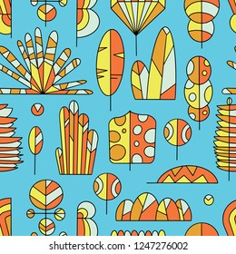 The seamless colorful abstract pattern with tropical leaves. Exotic overlapping nature background for your design.Textile, blog decoration, banner, poster, wrapping paper.