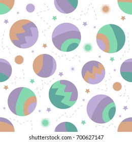seamless colorful abstract planet pattern on white background