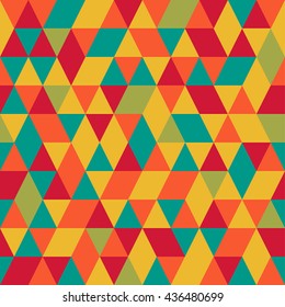 Seamless colorful abstract triangles pattern. Retro background of geometric shapes. Bright modern mosaic backdrop. Vintage triangle ornament.
Creative cover, decorative elements. Vector illustration. 