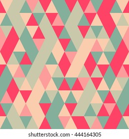 Seamless colorful abstract triangles pattern. Retro background of geometric shapes. Bright modern mosaic backdrop. Vintage triangle ornament. Creative cover, decorative elements. Vector illustration.