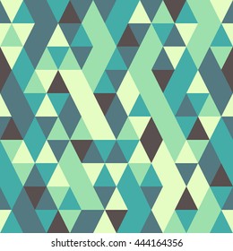 Seamless colorful abstract triangles pattern. Retro background of geometric shapes. Bright modern mosaic backdrop. Vintage triangle ornament. Creative cover, decorative elements. Vector illustration.