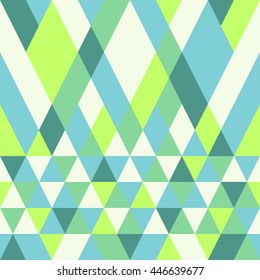 Seamless colorful abstract triangles pattern. Retro background of geometric shapes. Bright modern mosaic backdrop. Vintage triangle ornament. Creative cover, decorative pattern. Vector illustration.