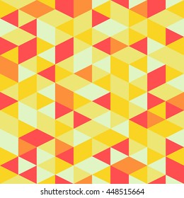 Seamless colorful abstract triangles pattern. Retro background of geometric shapes. Bright modern mosaic backdrop. Vintage triangle ornament. Creative cover, decorative pattern. Vector illustration.