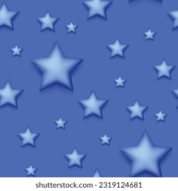 Seamless Colorful Aesthetic Pattern with Cute Stars. Romantic Simple Design Element. Monochromatic Blue Texture. Design for Prints, Fabrics, Wallpapers etc. Vector 3d Illustration