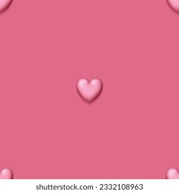 Seamless Colorful Aesthetic Pattern with Cute Hearts. Romantic Simple Design Element. Monochromatic Pink Texture. Design for Prints, Fabrics, Wallpapers etc. Vector 3d Illustration