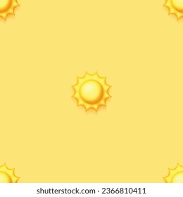Seamless Colorful Aesthetic Pattern with Cute Suns. Romantic Simple Design Element. Monochromatic Yellow Texture. Design for Prints, Fabrics, Wallpapers etc. Vector 3d Illustration
