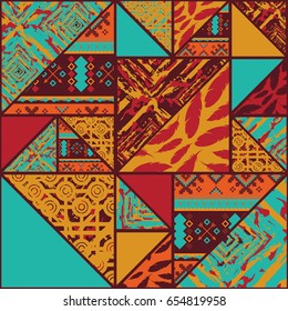Seamless colorful african pattern background with triangles