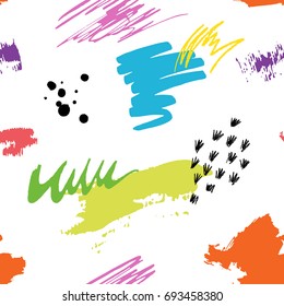 Seamless colorful artistic abstract pattern. Hand drawn repeatable creative background. Doodle sketch design from painted texture.